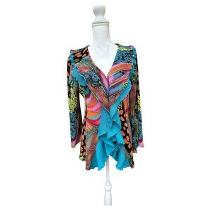 ❤️Rossi Roma‎ Crinkle Floral Jacket Blouse Size L